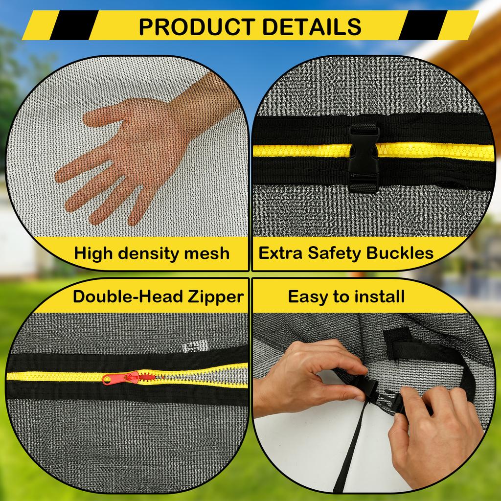 8/10/12 Zoll Trampolin Sicherheitsnetz Hochdichtes Sicherheits-Einfassungsnetz mit Reißverschluss & Schnalle Sturzprävention Trampolin Ersatznetz