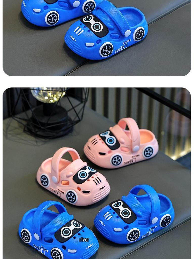 Sandalias de Verano para Niños con Dibujos Animados, Suela Suave Antideslizante - Cerradas para Interior/Exterior, Diseño de Coche