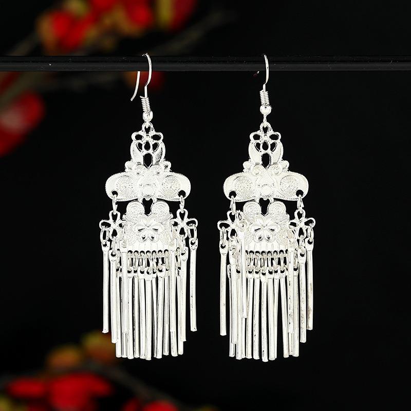Miao Yin earrings retro exotic niche design long fringed earrings medium earrings women