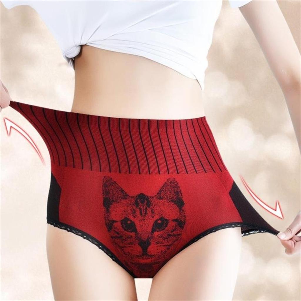 4 Pack Women's Tummy Control Cat Print Underwears