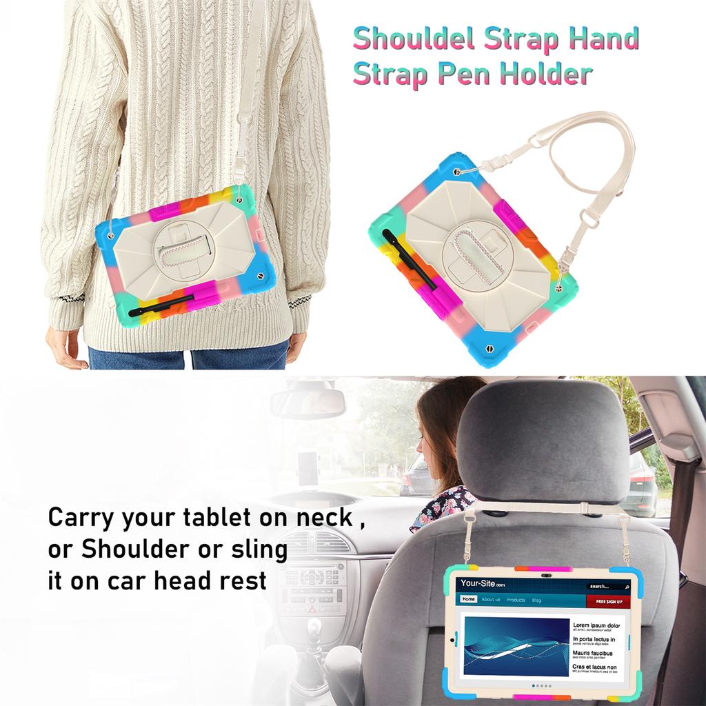 For Samsung Galaxy Tab S7/ Tab S8/ Tab S7 FE/ Tab S7+/ Tab S8+ Built-In Apple Pencil Groove Shoulder Strap Design 360° Rotating Grip Shockproof Case