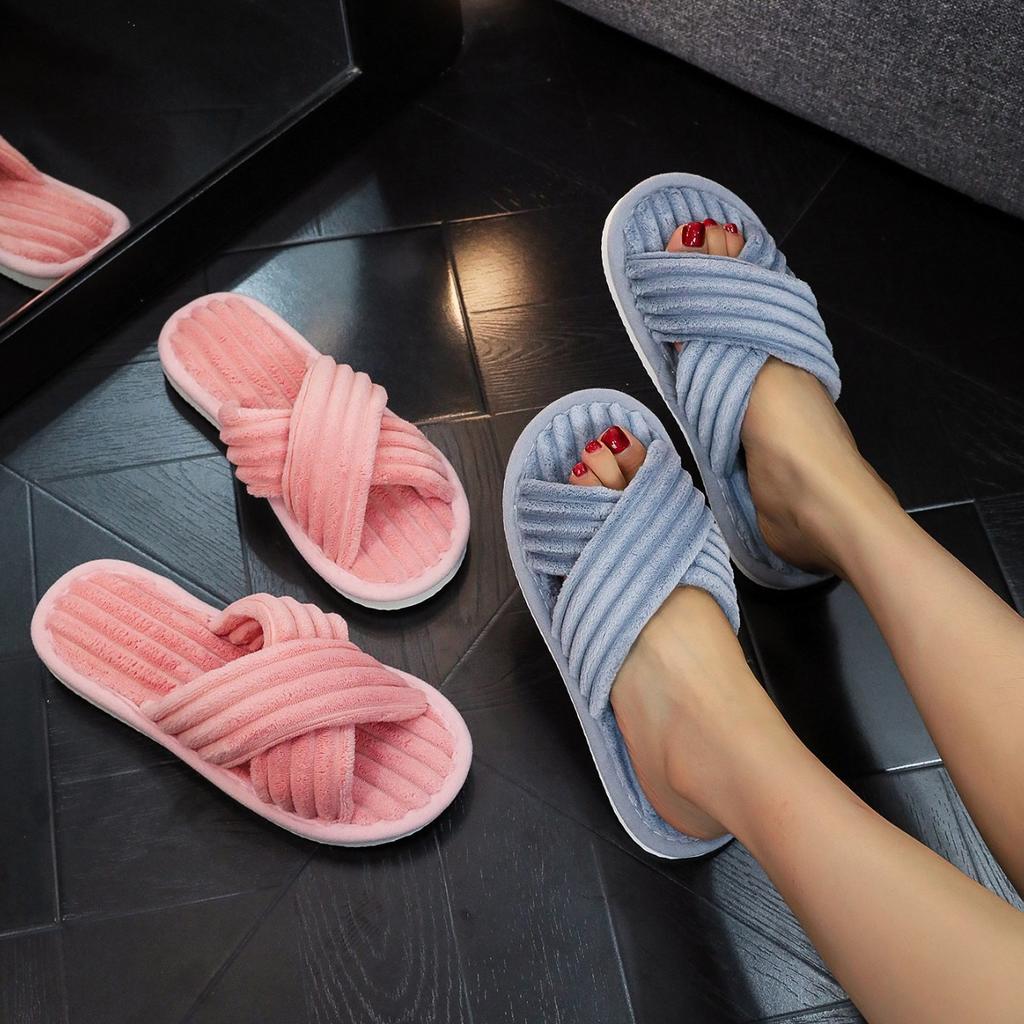 New Style Open-toed Corduroy Home Indoor Floor Light and Comfortable Open-toe Slippers
