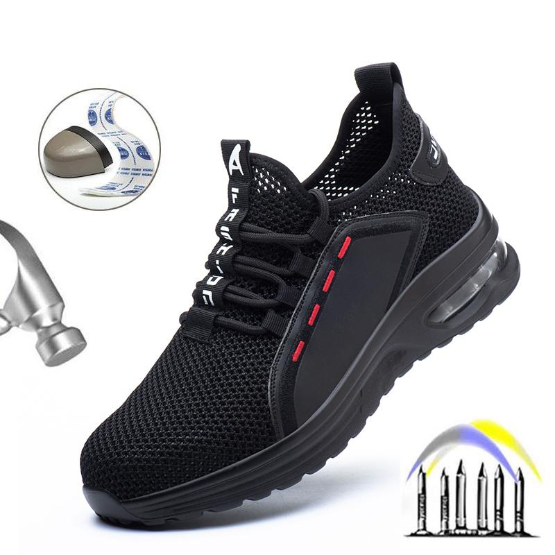

Легкие мужские защитные туфли со стальным носком, мужская рабочая обувь, нескользящая усиленная обувь, мужские модные дышащие кроссовки 40