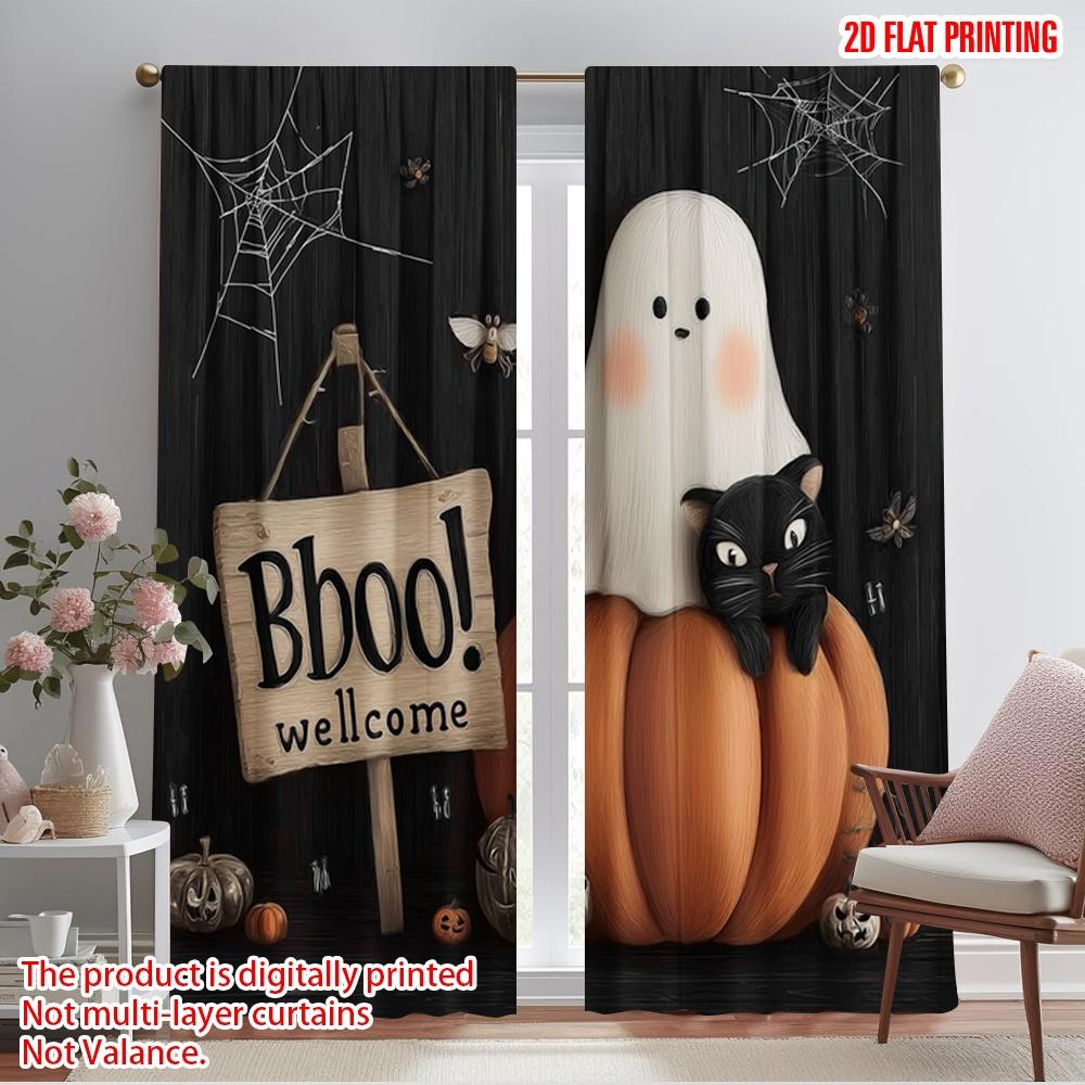 

2pcs,2D plane printing Print Curtains Black Cat_ Bats & Pumpkins Versatile 100% Polyester (without rod) Home Decor Ldeal for 52.50×116.00 CM 2pcs