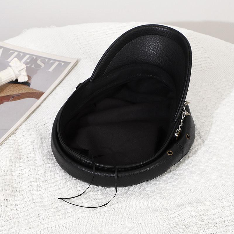 Punk Dunkle Nieten Leder Schiebermütze Y2k Marine Hut Trendige Hüte für Damen