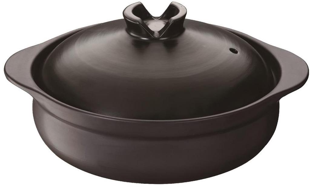 Ishigaki Earthenware Pot, No. 6, Serves 1-2, 0.9L, 0.95kg, Black, Uncoated, with Stainless Steel Plate