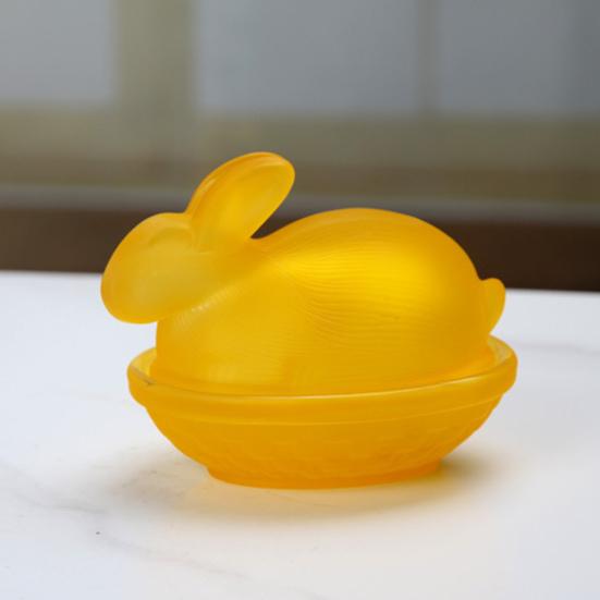 Yousheng Glass Rabbit Candy Dish Easter Bunny Cookie Jar with Lid Decorative Candy Bowl for Snacks Party Treats Home Spring Table Decor