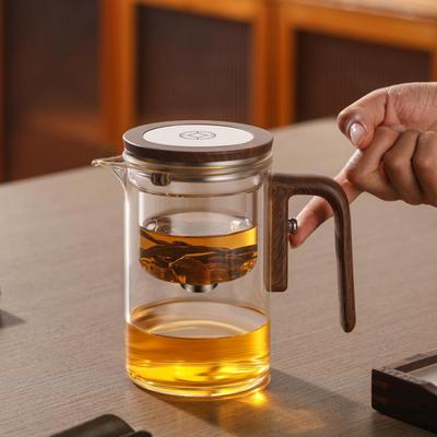 1 juego de tetera de vidrio transparente con separación de té, tetera con mango de madera antiquemaduras, boquilla antigoteo, tetera con infusor