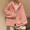 Women's 65% Cotton Embroidered Hooded Sweatshirt - Korean Style Loose Zip-up Jacket (2025 Student Collection)