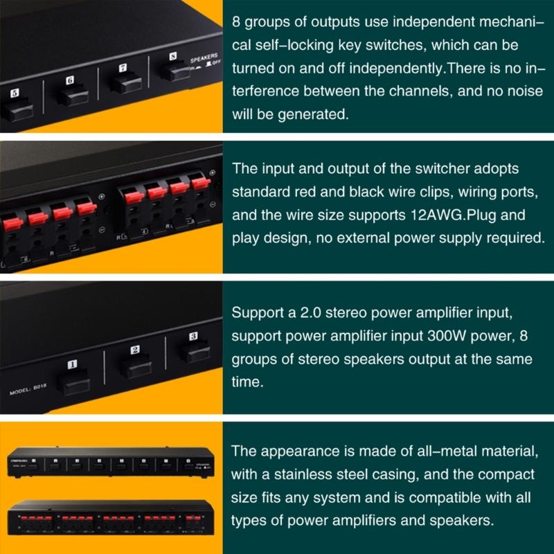 1 In 8 Out Passive Amplifiers Speaker Selector Switcher Sound Switching Distributor Comparator Sound Quality Without Los