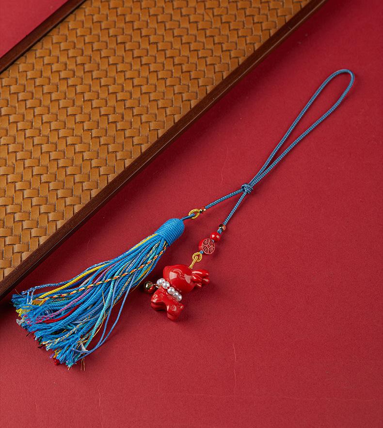Jingchunlan High Content Cinnabar Red Sand Car Charm with Lucky Cat Guanyin Pixiu