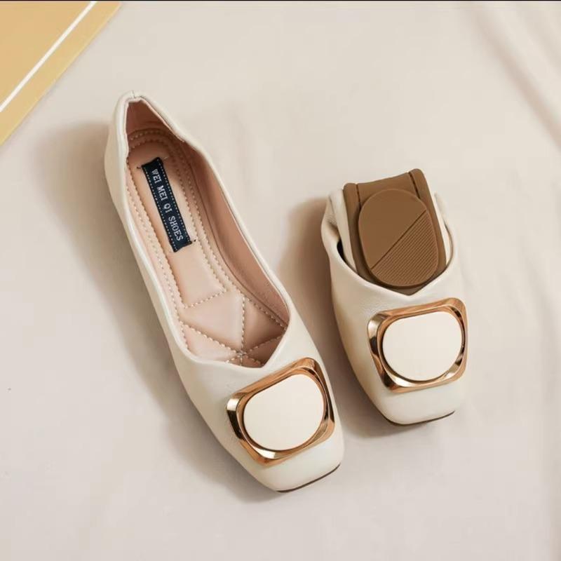 Single shoes women s new spring soft-soled flat-soled autumn shoes shallow mouth versatile soft leather shoes 35 абрикосовый