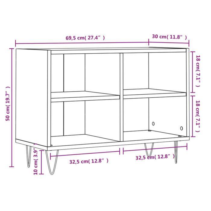VidaXL Meuble TV gris béton 69,5x30x50 cm bois d'ingénierie 826968