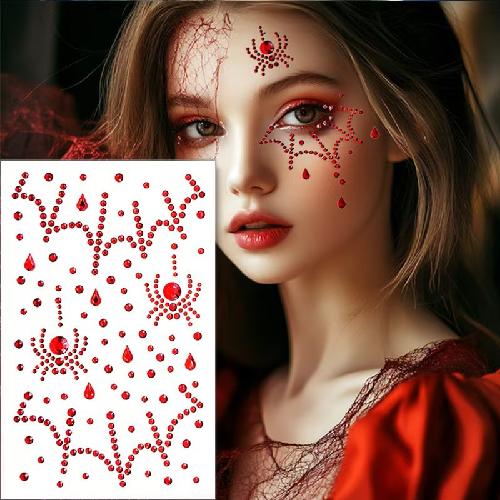 Halloween Face Stickers Diamond Red Black Broken Diamond Flashing Diamond Stickers Horror Simulation Fake Plasma Scar Scar Makeup
