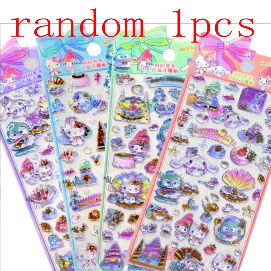 

1/4Pcskawaii Anime 3D Ease Stickers For School Student Stationery Kuromi Pochacco My Melody Cinnamoroll Crystal Sticker