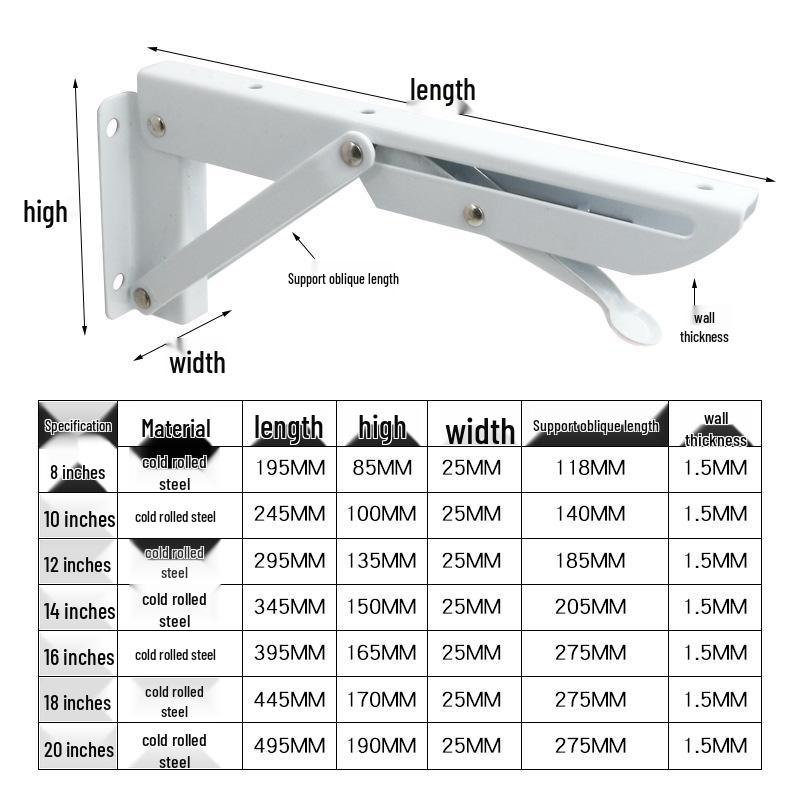 

Надміцний складаний трикутний настінний кронштейн з нержавіючої сталі 8 inches (one piece)