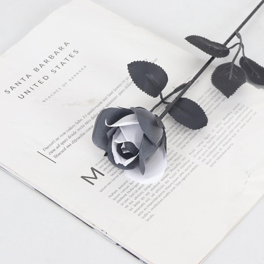 Black and White Roses Cemetery Roses Long Stem with Leaves Black Bouquet