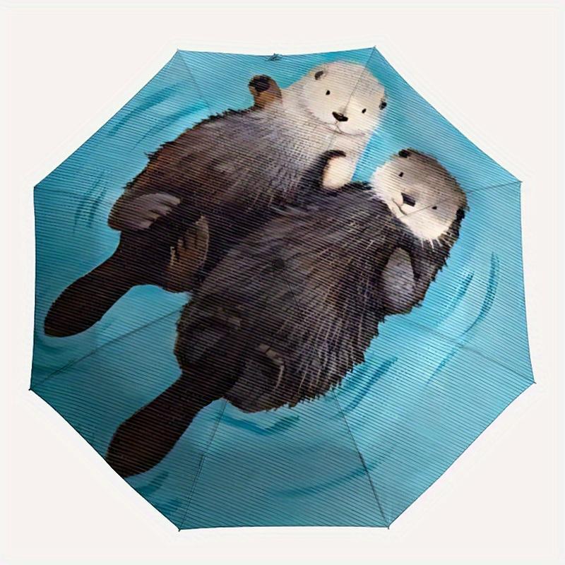 

1pc Otter Family Auto Open/close, All-Season Portable Folding Umbrella for Women & Men, Travel, Everyday, Formal Events - Compact Luxury Parasol, Outd