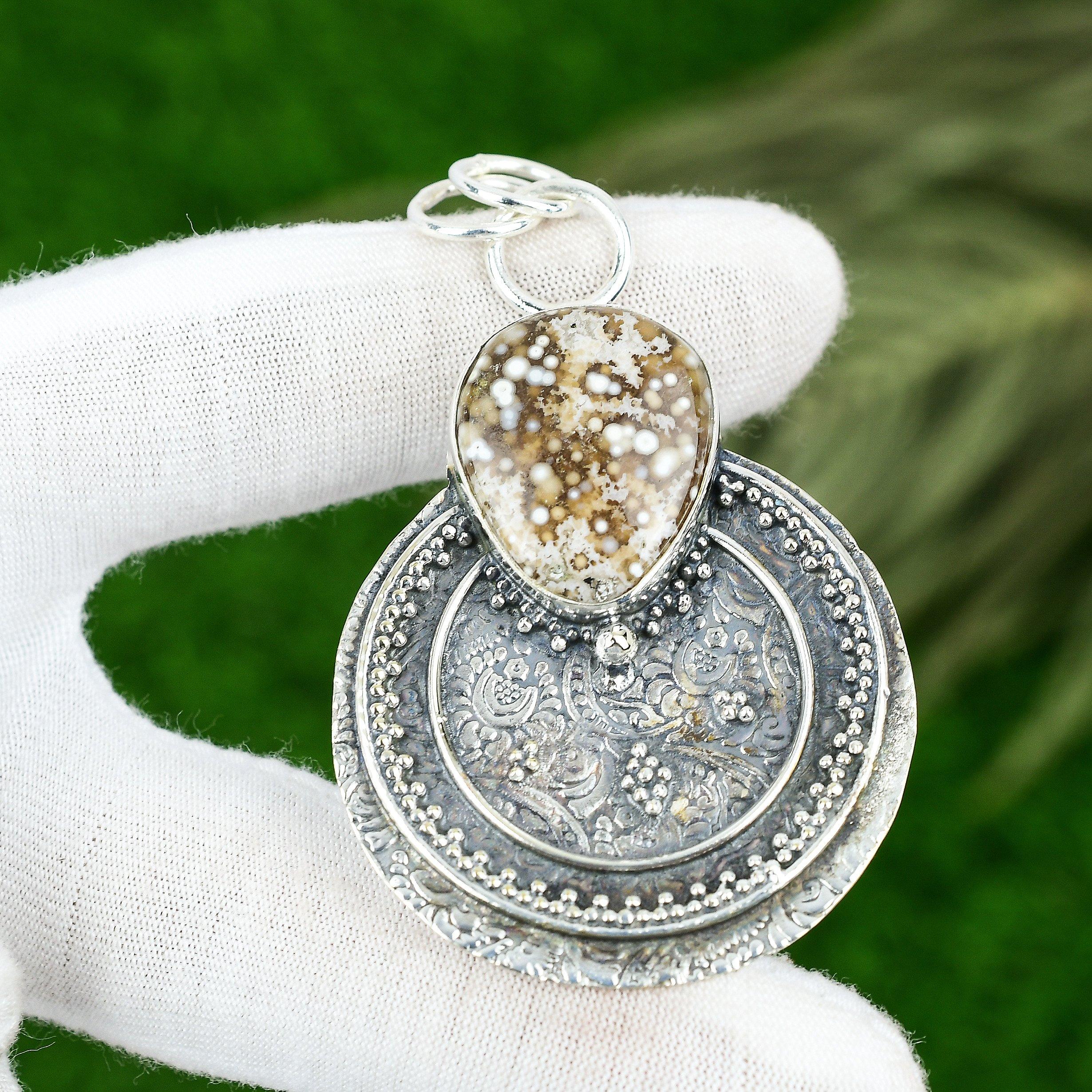 Sisters Day Sale Sterling Silver Natural Ocean Jasper Engagement Pendant Jewelry