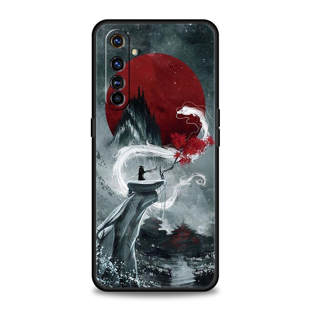 Painting Japan Samurai Art Phone Case For Realme 10 9 8 5G 7 6 GT2 Pro Plus 9i 8i C21 C11 C25 C35 GT Neo 2 3 3T Soft Black Cover