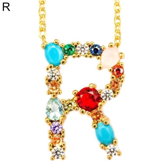 Women Cubic Zirconia Inlaid 26 English Letters Pendant Chain Necklace Jewelry