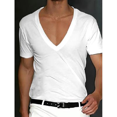 Men's T-shirt Summer Men's V-neck Solid Color Slim Fit Thin Casual T-shirt Short Sleeve Top