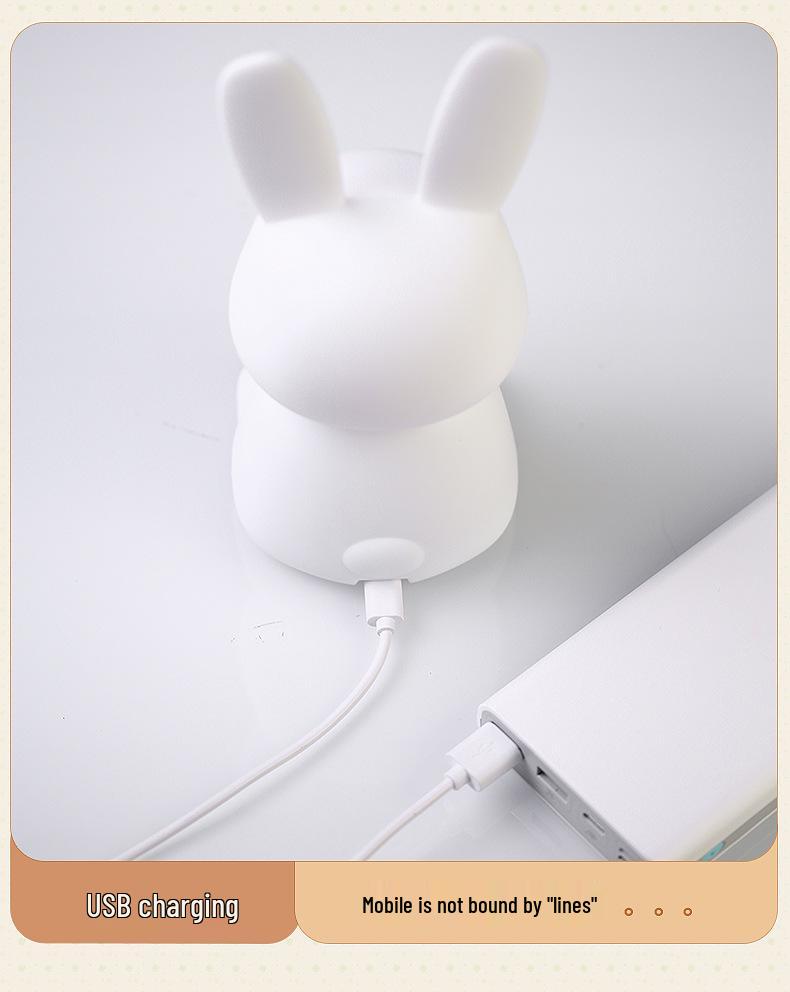 Cute Rabbit Silicone Night Light - USB Rechargeable Sleep Companion for Baby Feeding & Bedroom