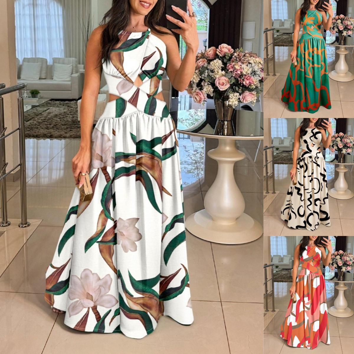 

2025 Summer Women s Sleeveless Off-Shoulder Swing Dress with High Waist and Lace-Up Back S