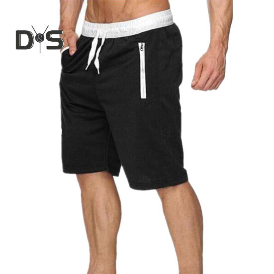 Men Shorts Elastic Waist Adjustable Drawstring Casual Sports Shorts Solid Color Belt Pocket Design Fitness Shorts