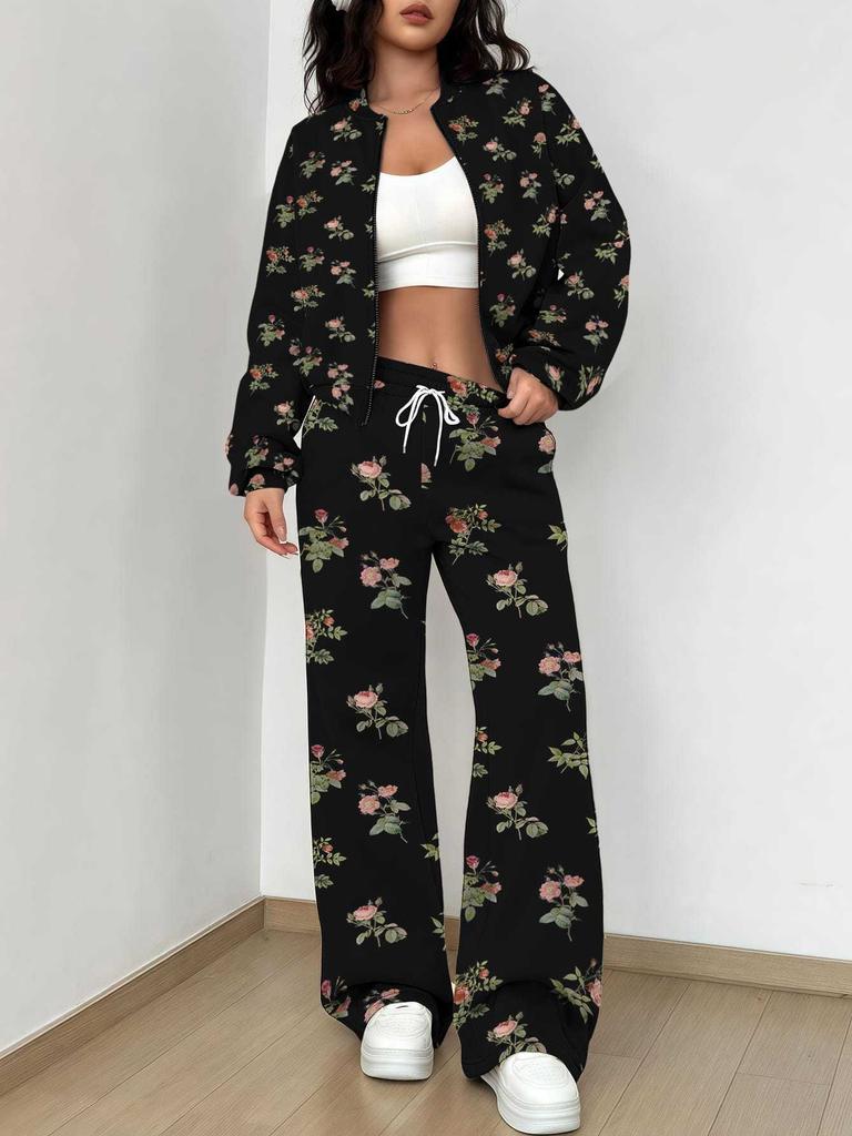 Retro Style Autumn And Winter New European And American Women'S Clothing Flower Printing Suit Women