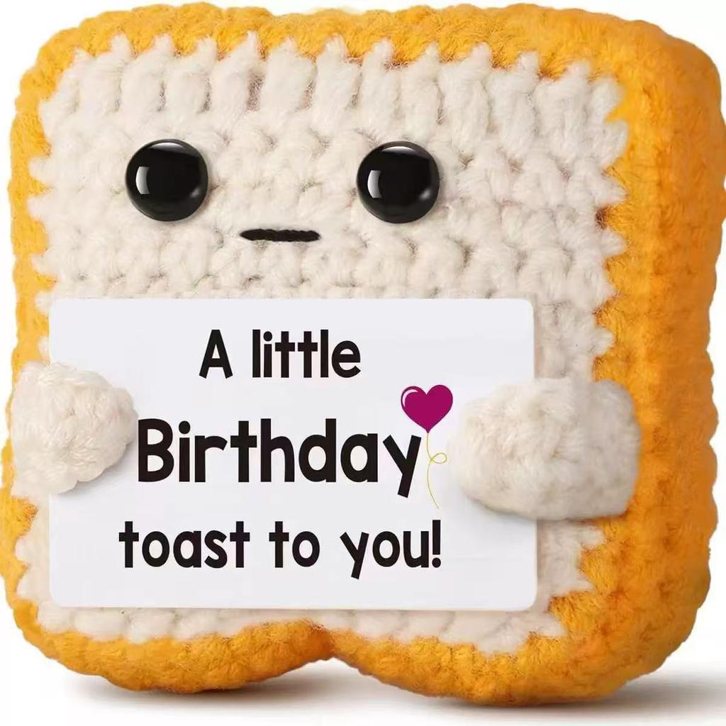 Crochet amusant Pain grillé positif Ornements au crochet de soutien émotionnel Poupées en pain grillé tricotées à la main avec carte positive Cadeaux de Noël