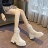 Fashion Women's Platform Patent Leather Boots Zipper Calf Short Leg Knight Boot Women Waterproof Round Toed Thick-soled Boot Botas Mujer