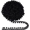 PH PandaHall 20 Yards Cotton Pom Poms Balls Fringe Trim, 13mm Round Pompoms Ball Triangle Connect Tassel Trim Black Ribbon Fringe Tassel Lace for DIY