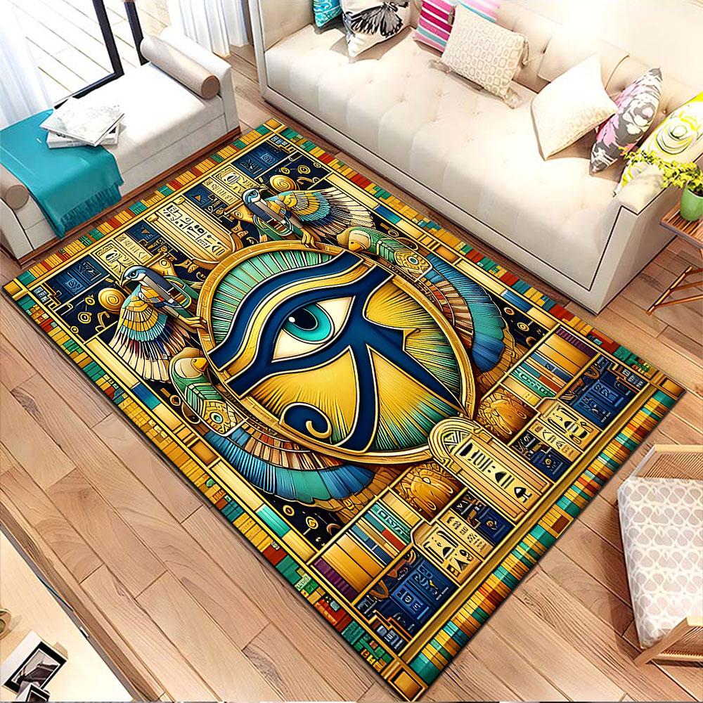 Eye of Horus Egyptian Design Rug Patterned Carpet, Non Slip Mat Suitable for Living Room and Bedroom Sofas
