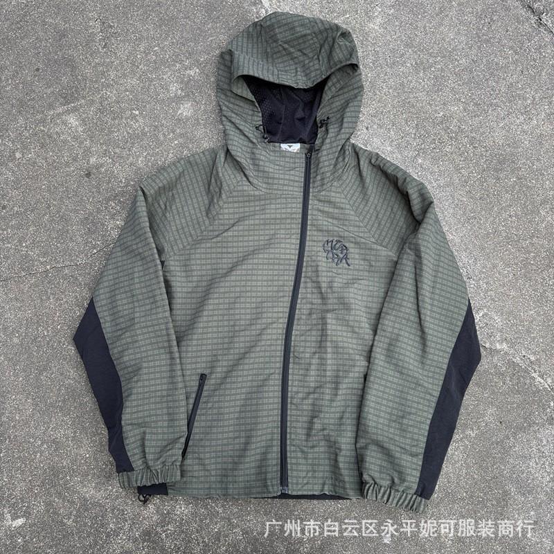 Mens Oversized Plaid Hooded Windbreaker Jacket