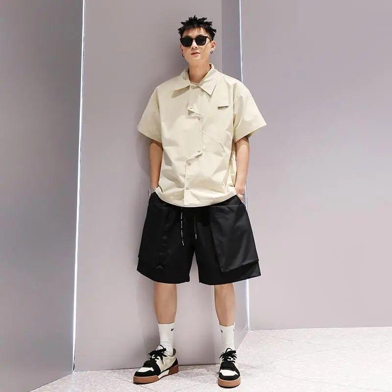 Irregular Short-sleeved Thin Shirts Fashionable Summer Men Fashion and Personalized Cardigan