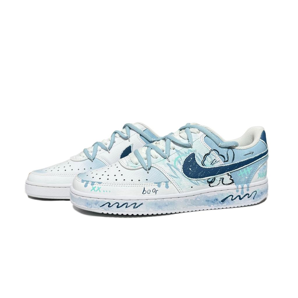 Nike Court Vision 1 Heartbeat Bear Slip Resistant Abrasion Resistant Low top Skateboard Shoes Unisex Blue CD5463-101(Team61-)
