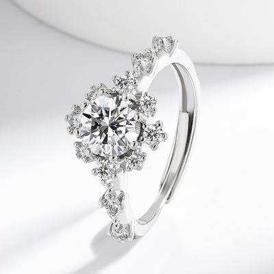 2026 Light Luxury 1 Carat Zircon Ring Women's 925 Silver Ring Diamond Flower Ring