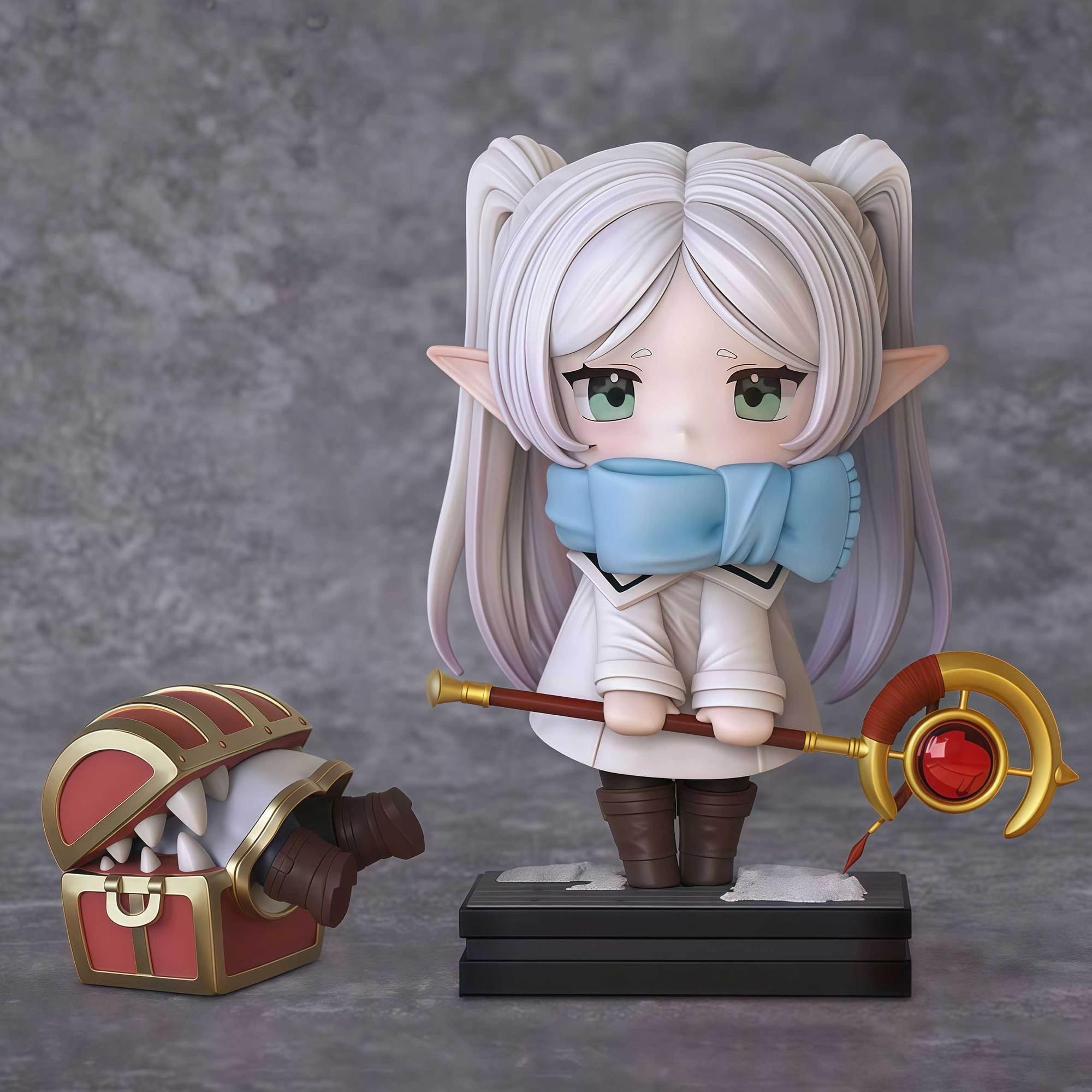 

Hot 18cm Q Version Winter Outfit Frieren Anime Action Figure Desk Decor Cute Kawaii Ornament Anime Character Toys Festival Gifts