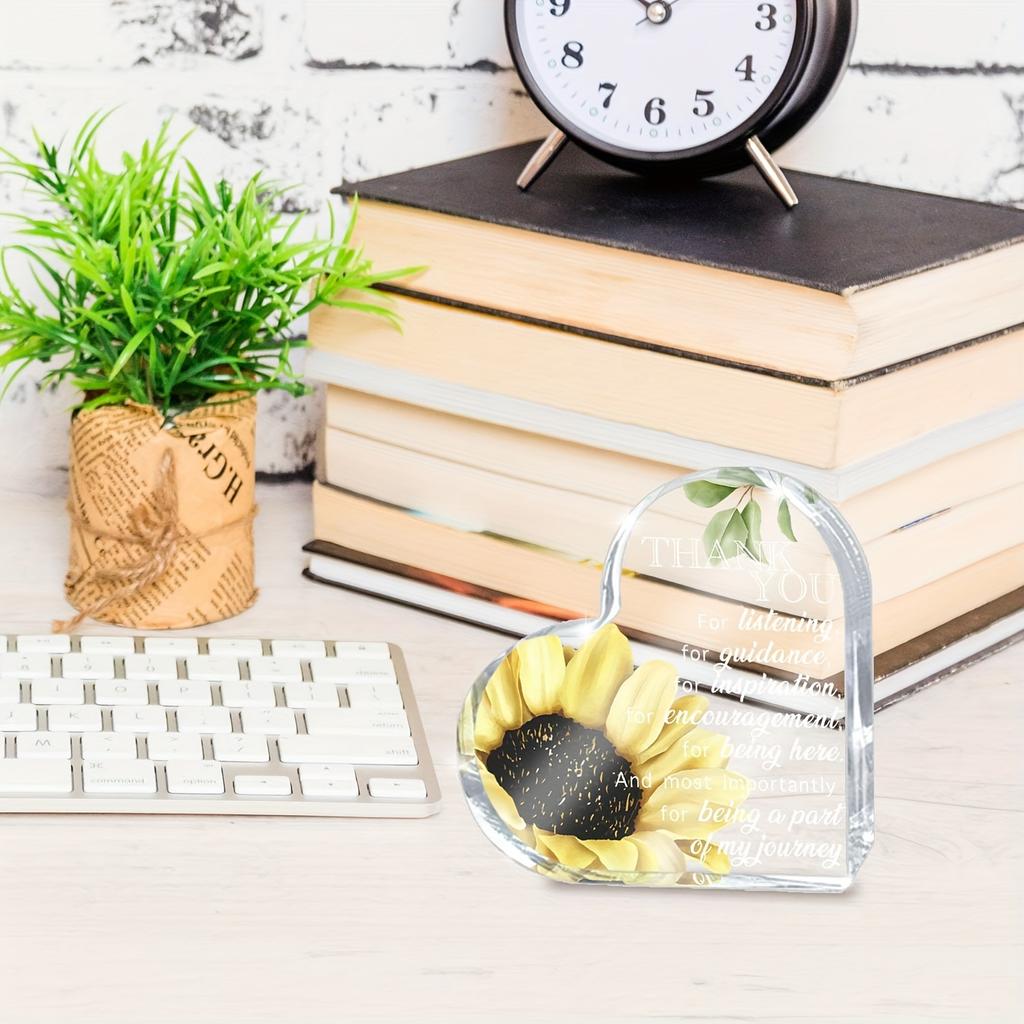 Vintage Acrylic Sign, 1pc Heart-Shaped Acrylic Sunflower Wall Art - 'Thank You for Listening, Guidance, Inspiration, Encouragement 