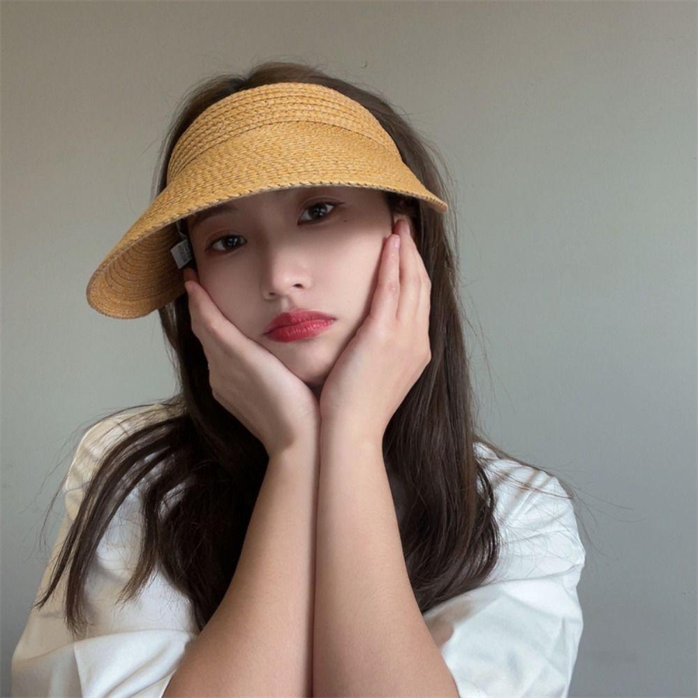 Fashion Anti-UV Summer Visors Hat Empty Top Raffia Empty Top Hat Weaving Headband Style Sunshade Cap Woman