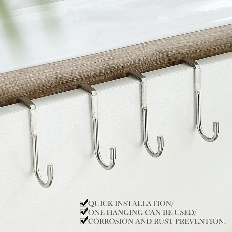 1/3/5pcs Stainless Steel Hook Free Punching Double S-Shape Hook Kitchen Bathroom Cabinet Door Back Type Coat Towel Storage Hanger