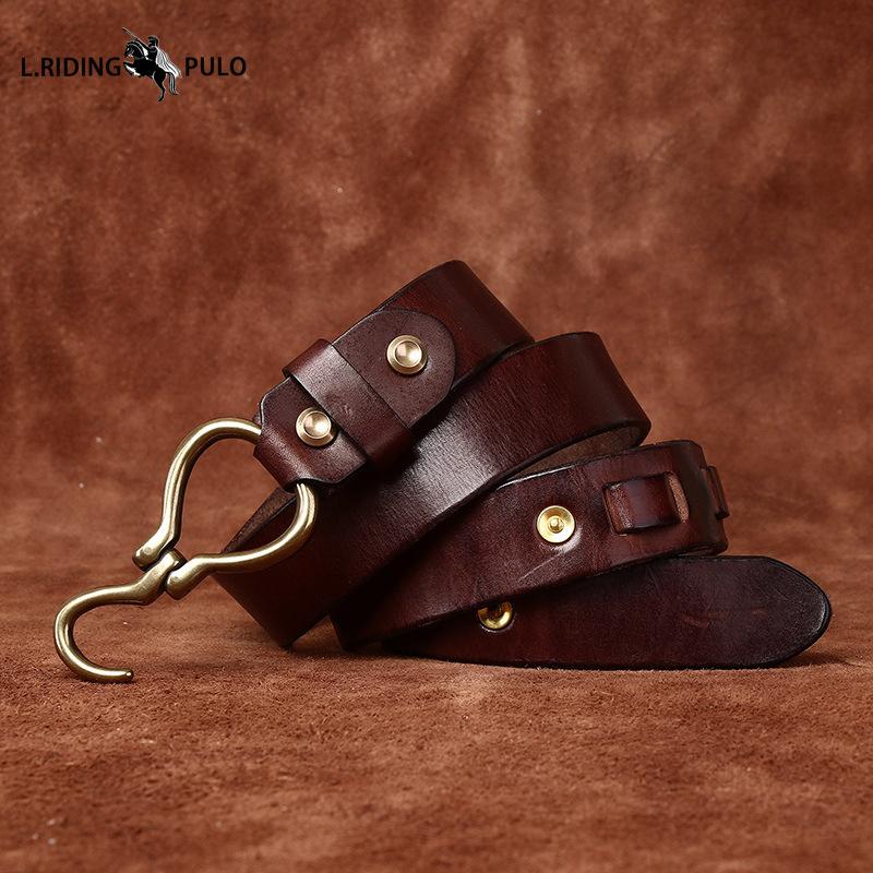 Thickened Vegetable Tanned Cowhide Belt Men's Genuine Leather Copper Hook Retro Personality Trendy Trouser Belt