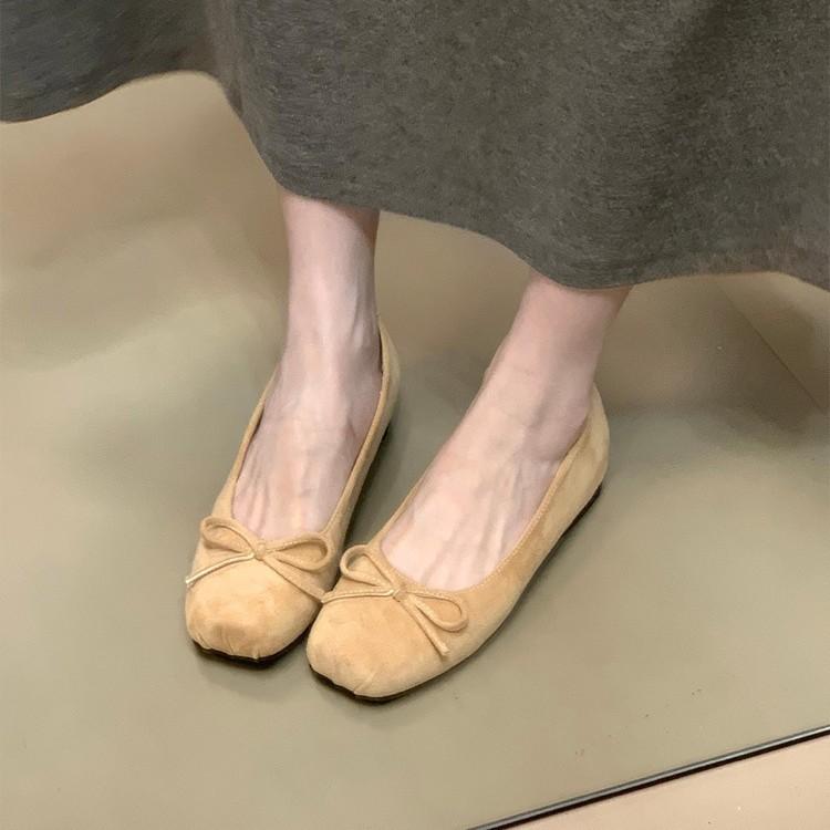 Gentle Fairy Wind Ballet Single Shoes Female 2025 New French Bow Square Head Light Mouth Soft Sole One Pedal Ladyshoes