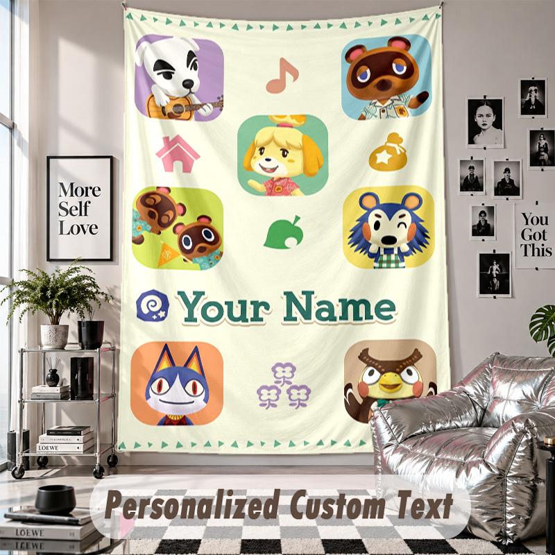 Custom Tapestry Wall Hanging, Animal Crossing Personalized Name Text Home Wall Decor
