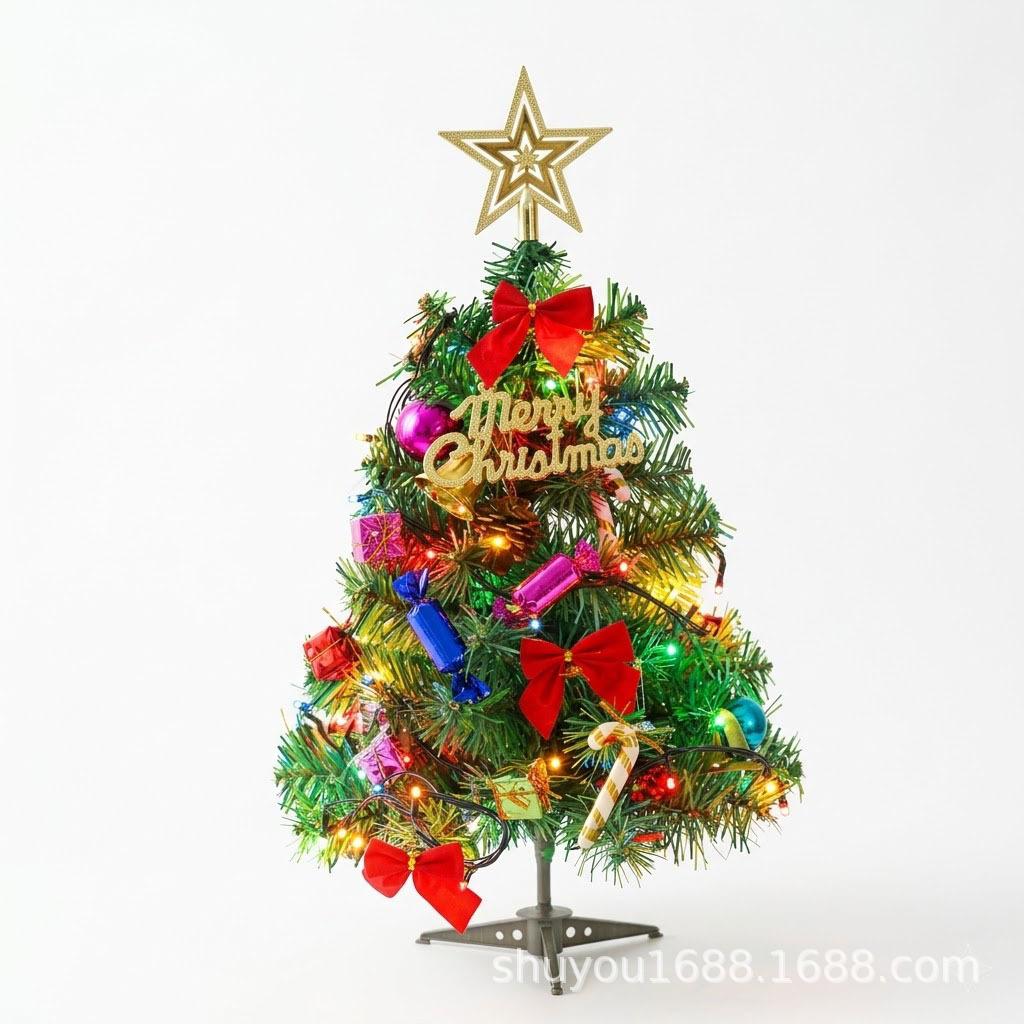 Exquisite Christmas Tree Ornaments Set: 45/60/90cm Mini Trees with Dense Lights for Desktop Display
