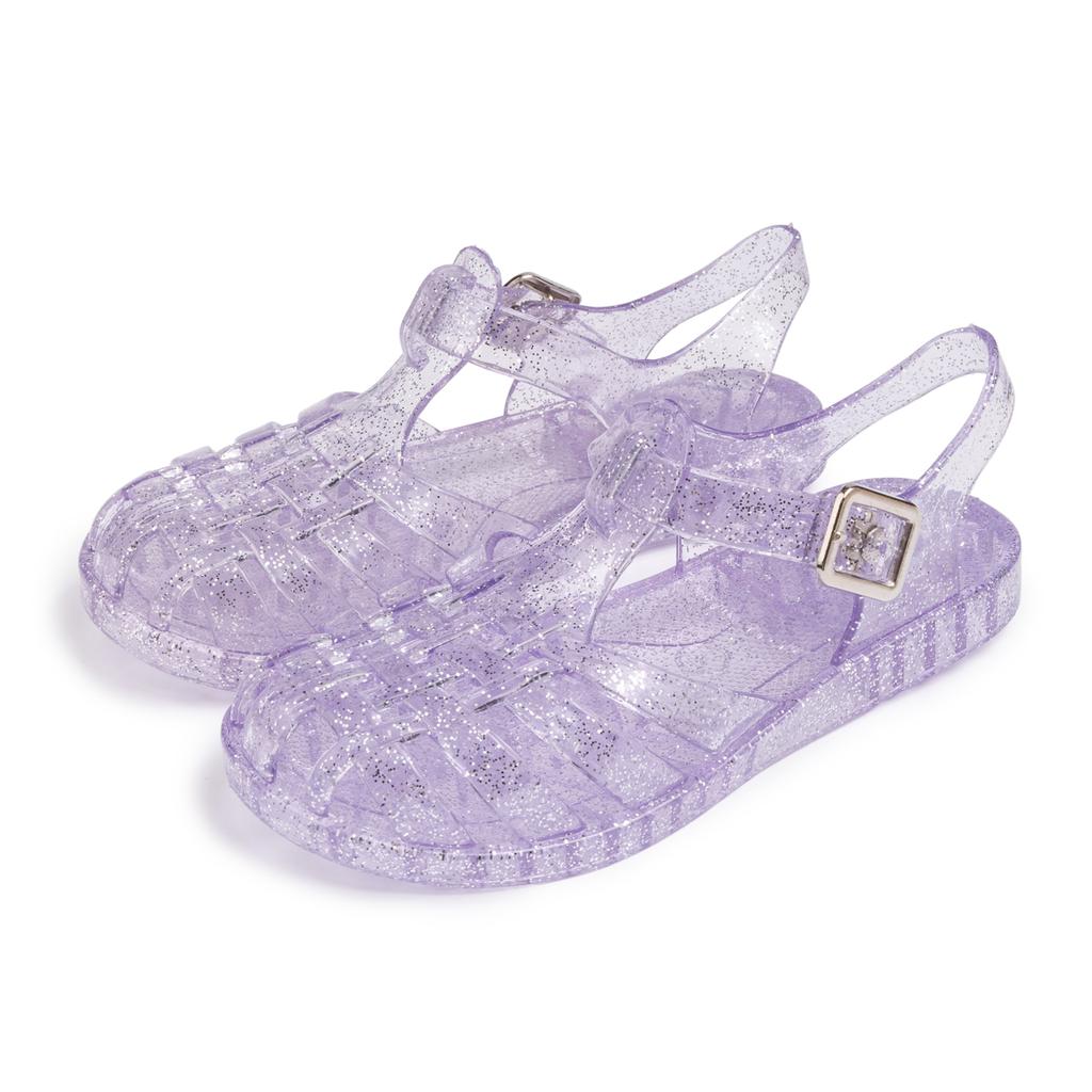 Sandali da Bambina in PVC Glitterato Gelatina Chiusura a Fibbia Scarpe Estive da Spiaggia Retro Intrecciate Traforate per Bambini Piccoli