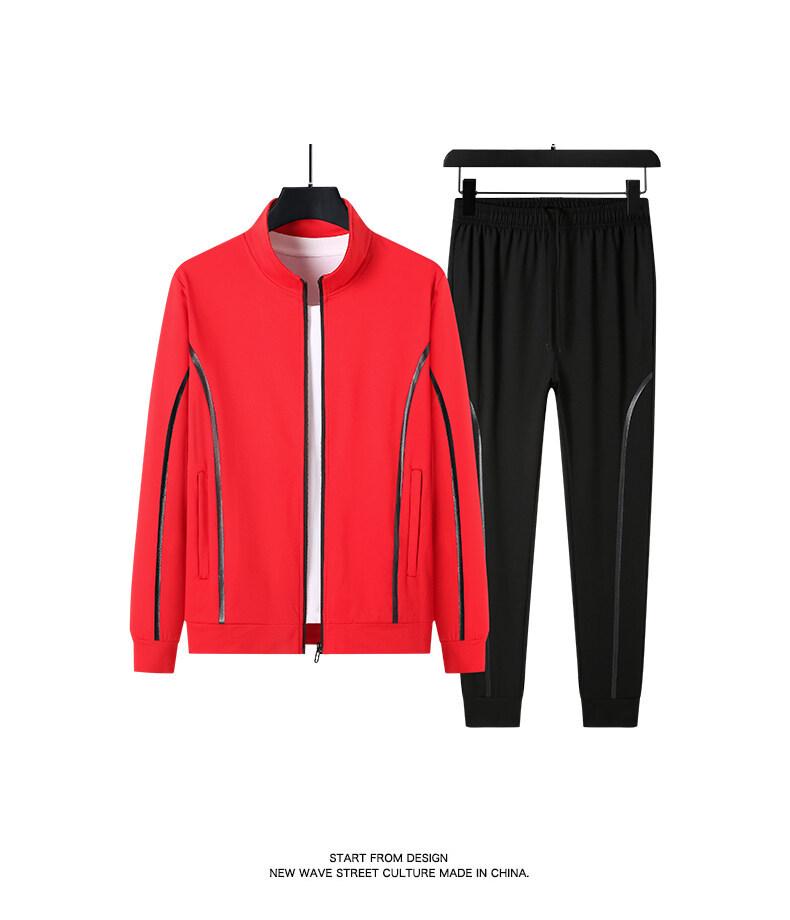 Men's Plus Size Cotton Casual Sports Set - Spring/Autumn Stand Collar Jacket & Two-Piece Trend