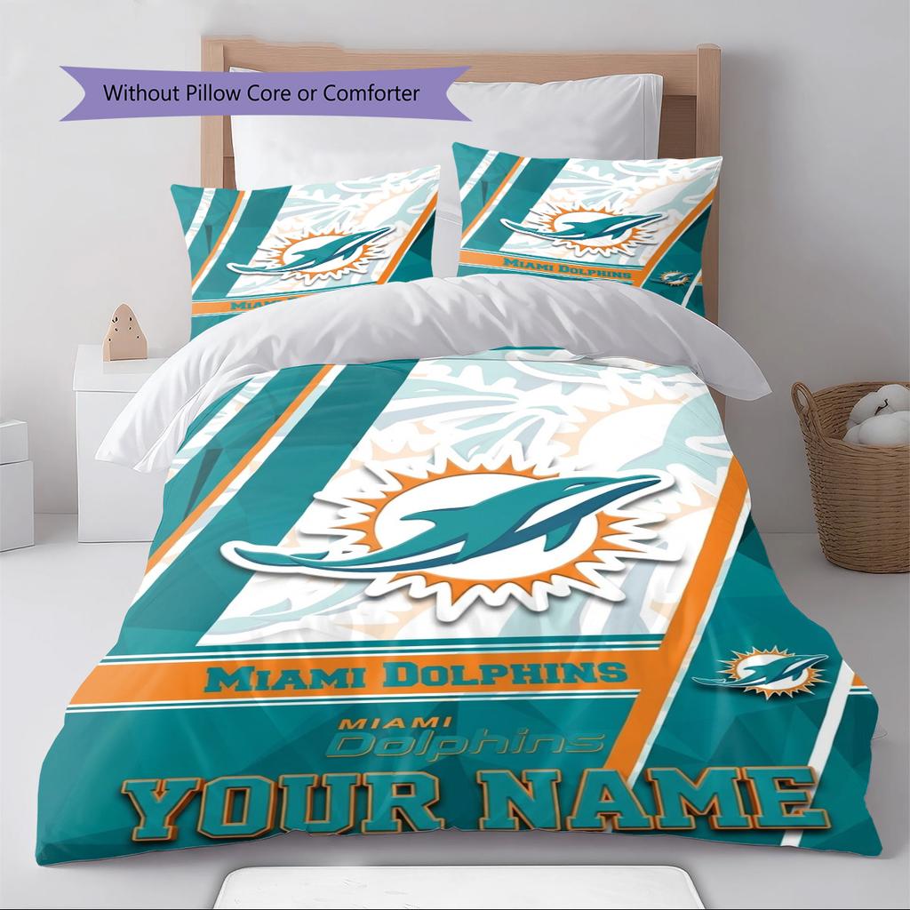 Name Custom Miami Dolphins Pattern Bedding Set Quilt Cover Pillowcase Home Decor Gift (1 * duvet cover + 2 * pillowcase, without core)