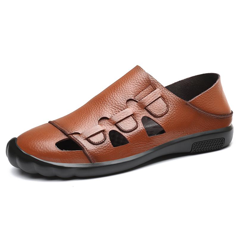Fashion Designer Brand Men's Leather Sandals Soft Soles Comfortable Men's Beach Casual Shoes Lightweight Work Leather Shoes Retro Brown